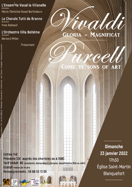 Concert VIVALDI - PURCELL&nbspEnsemble vocal La Villanellke - la chorale Tutti de Branne et l'orchestre Villa Bohême